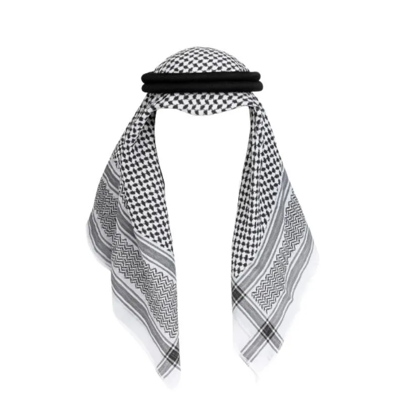 Arab Desert Shemagh Muslim Keffiyeh Head Wrap Scarf & Aqel Rope - 2 Piece - Black