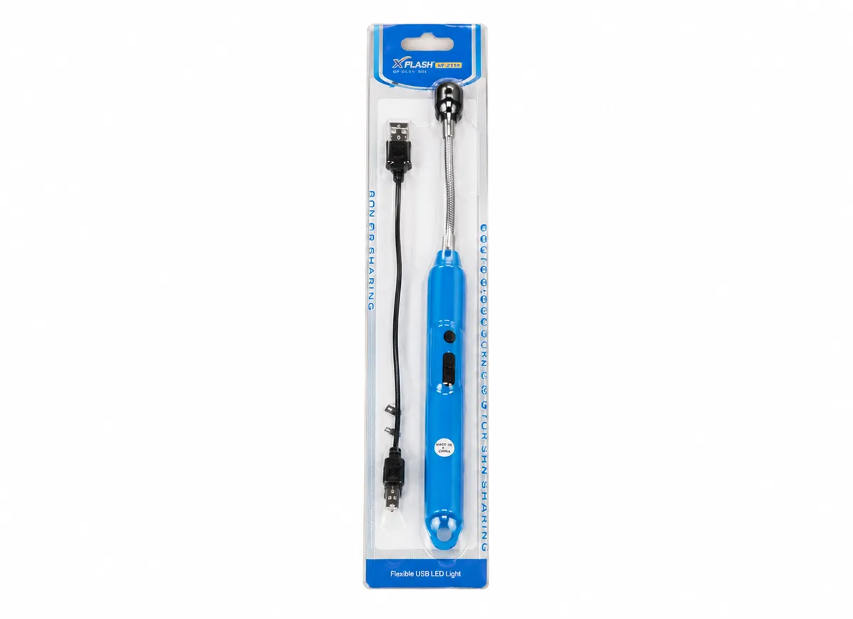 USB Rechargeable Lighter, Flameless, Windproof, 360 Flexible Neck - Blue