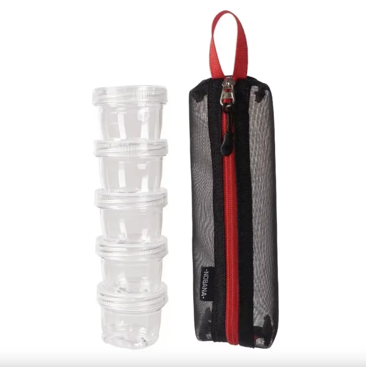 Portable Travel Camping Spice Kit Container Bag with 5 Seasoning Bottles - Black