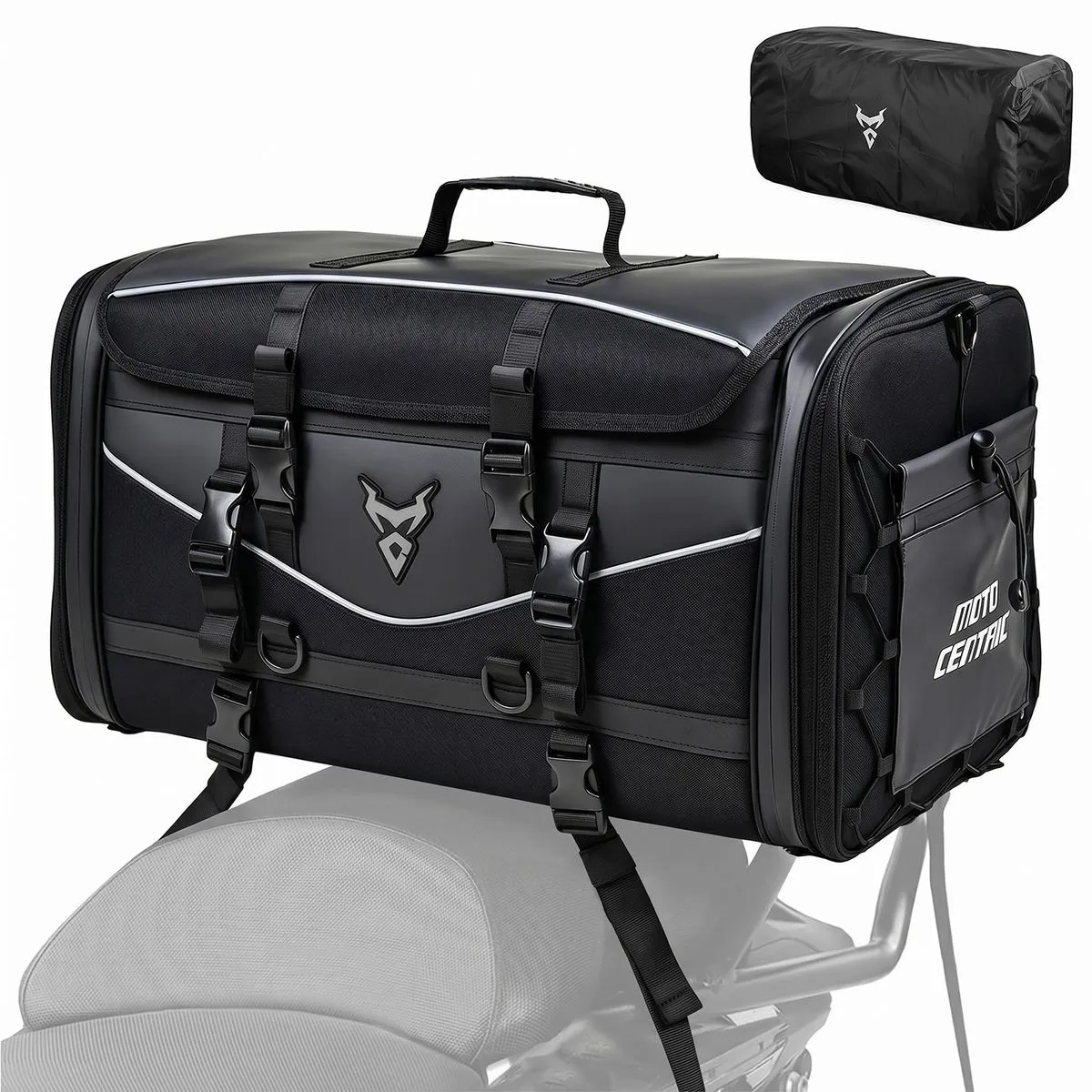 Motocentric 50/60L Waterproof Motorcycle Tail Bag, Rear Seat Travel Luggage - Grey-60L