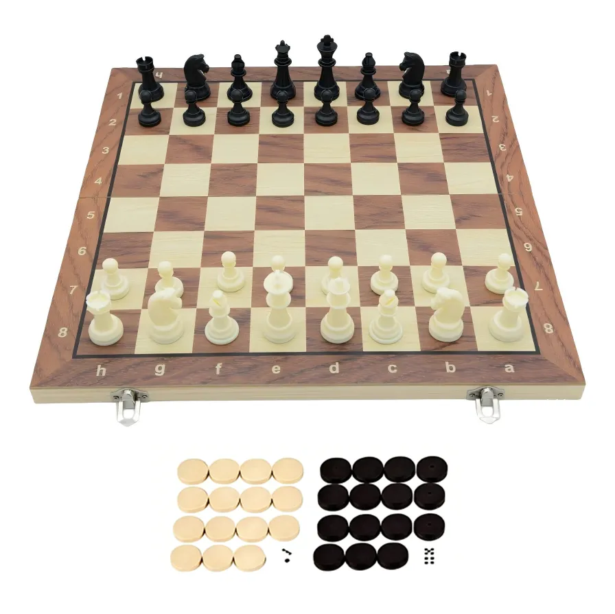 Folding Storage Wooden 3 in 1 Chess Board Game for Adults and Kids