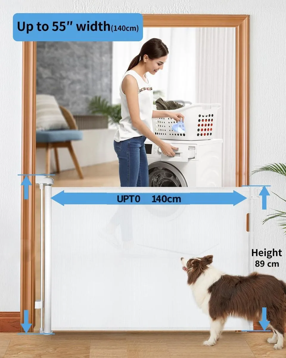 Retractable Pet Gate & Baby Gate for Doorways and Stairs, Mesh Safety Gate