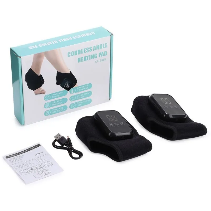Heated Ankle Massager - Vibration Therapy Brace with 3 Heat Levels - Black