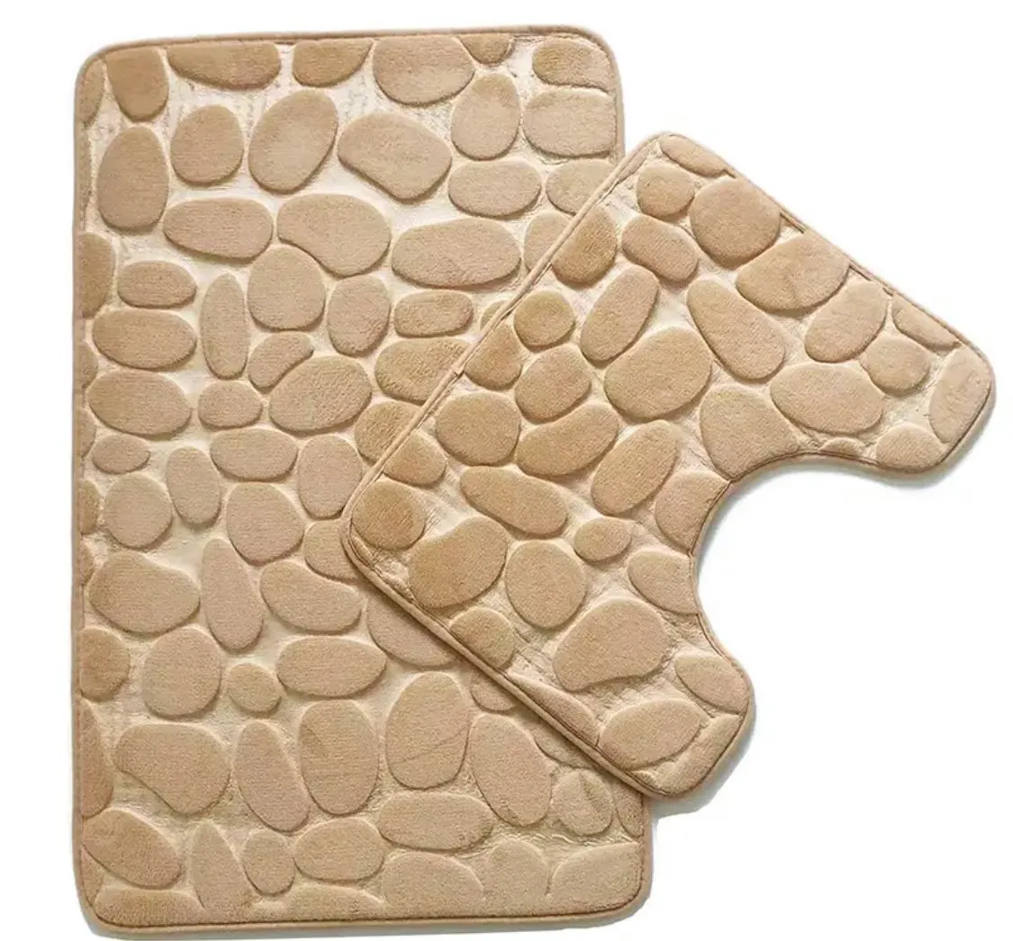 2 Piece Luxury Memory Foam Stone Pattern Bathroom Mat Set - Brown