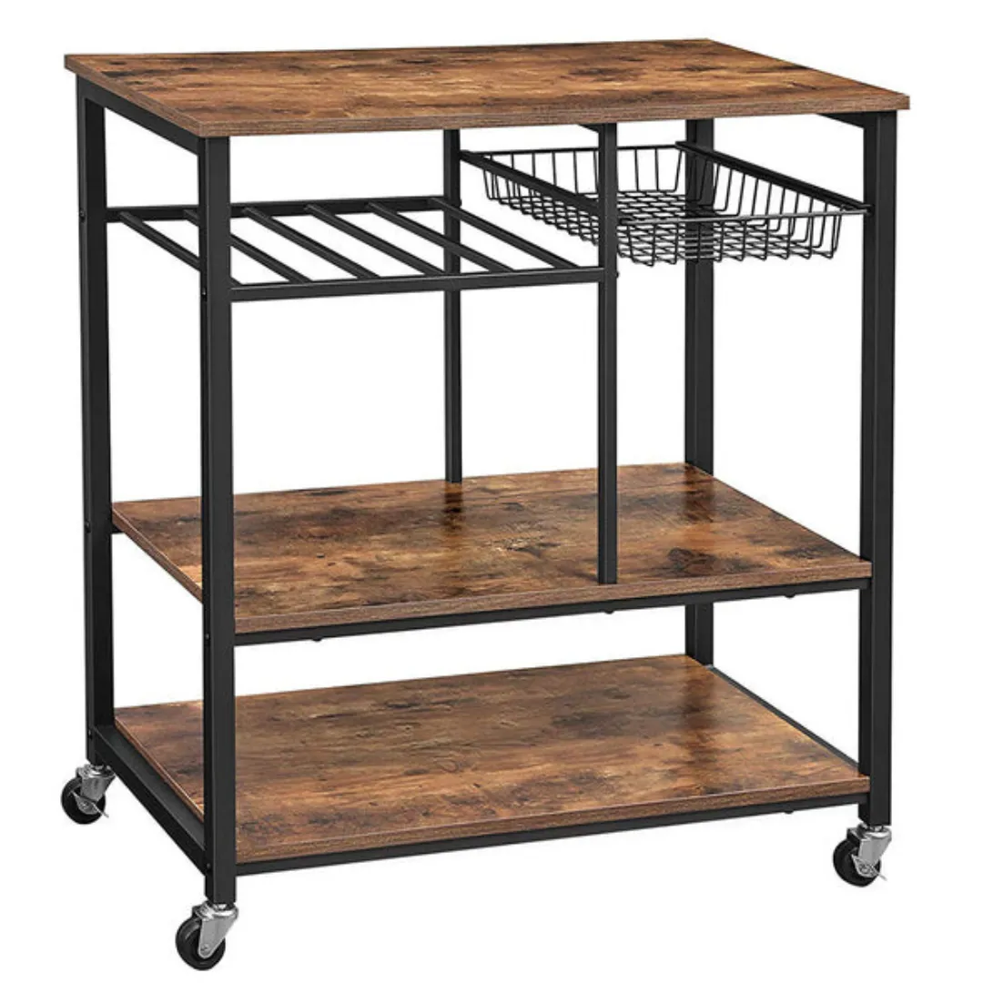Anchor 2 Tier Kitchen Units Cart Trolley on Wheels with Wine Rack & Basket