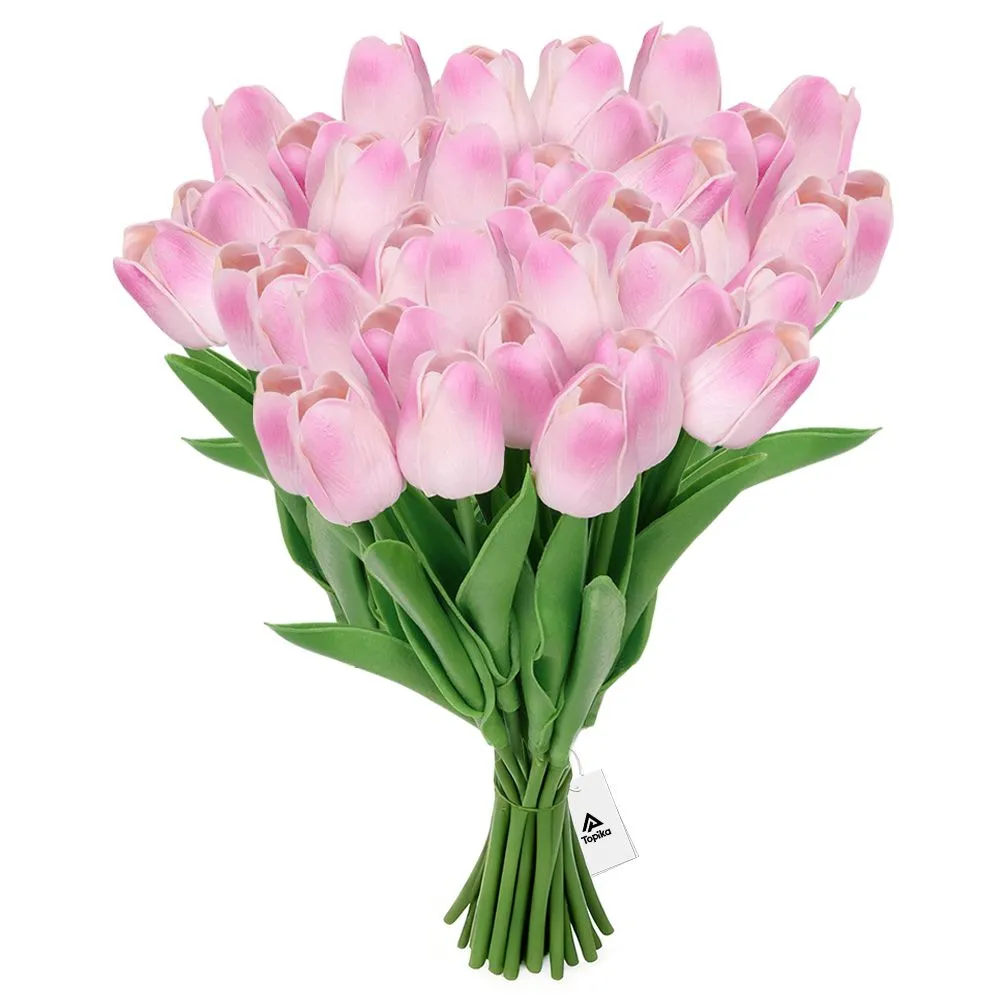 Topika Artificial Flowers 30pcs Real Touch Tulip Bouquet Home Decor - Pink