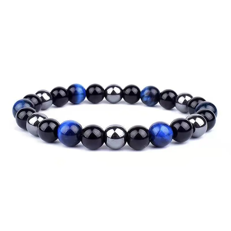 Beaded Bracelets for Men Women/Triple Protection Bracelet/bangle Tigers Eye - Blue