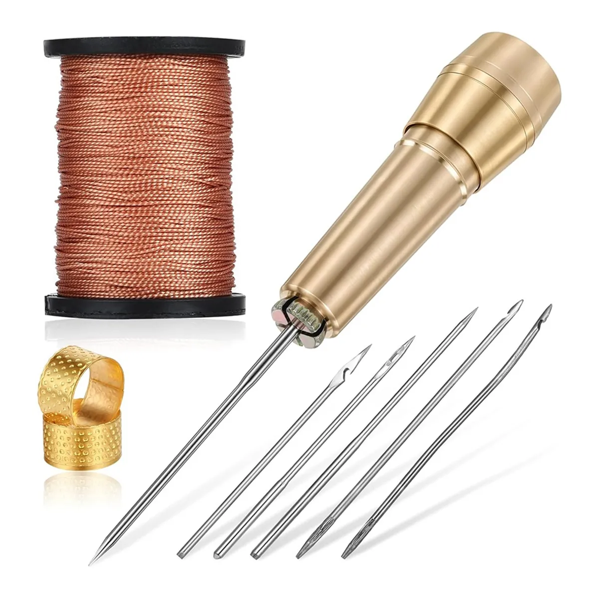 9pcs Leather Sewing Awl Kit with Copper Handle with 6 Needles for Leather C