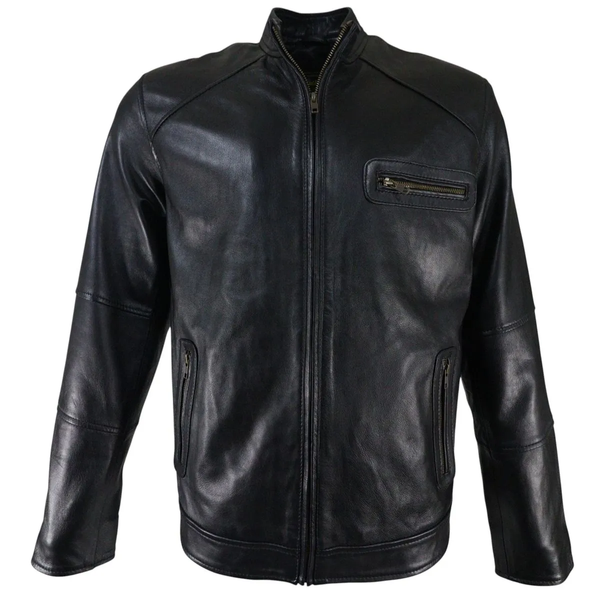 Mens Genuine Sheep Leather Regular Fit Jacket - Black