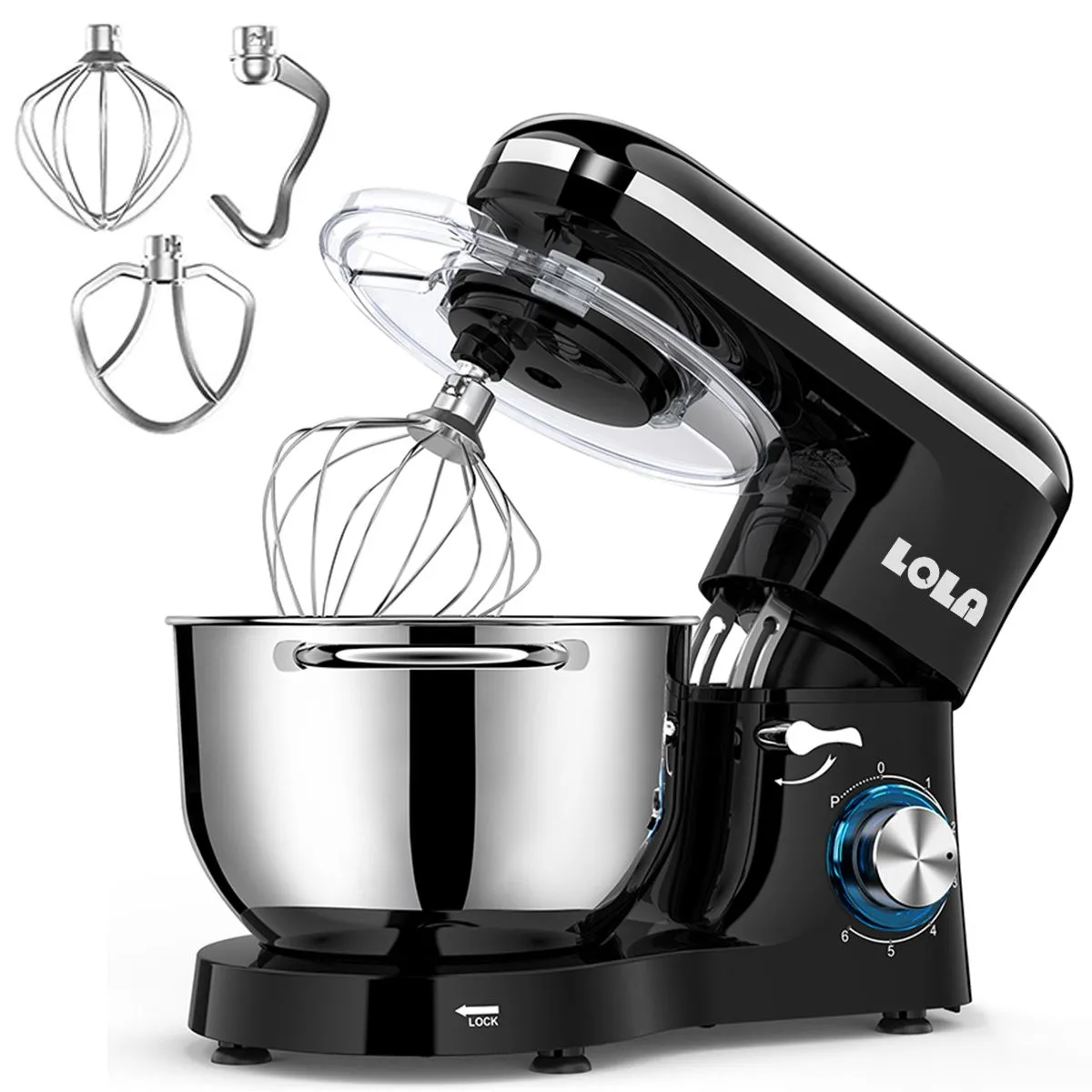Lola 1100W 6.2L Kitchen Machine Stand Mixer Stand Bowl Mixer - Black
