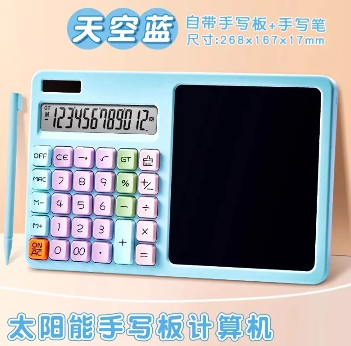 Solar - Powered Calculator with LCD Writing Tablet - Blue