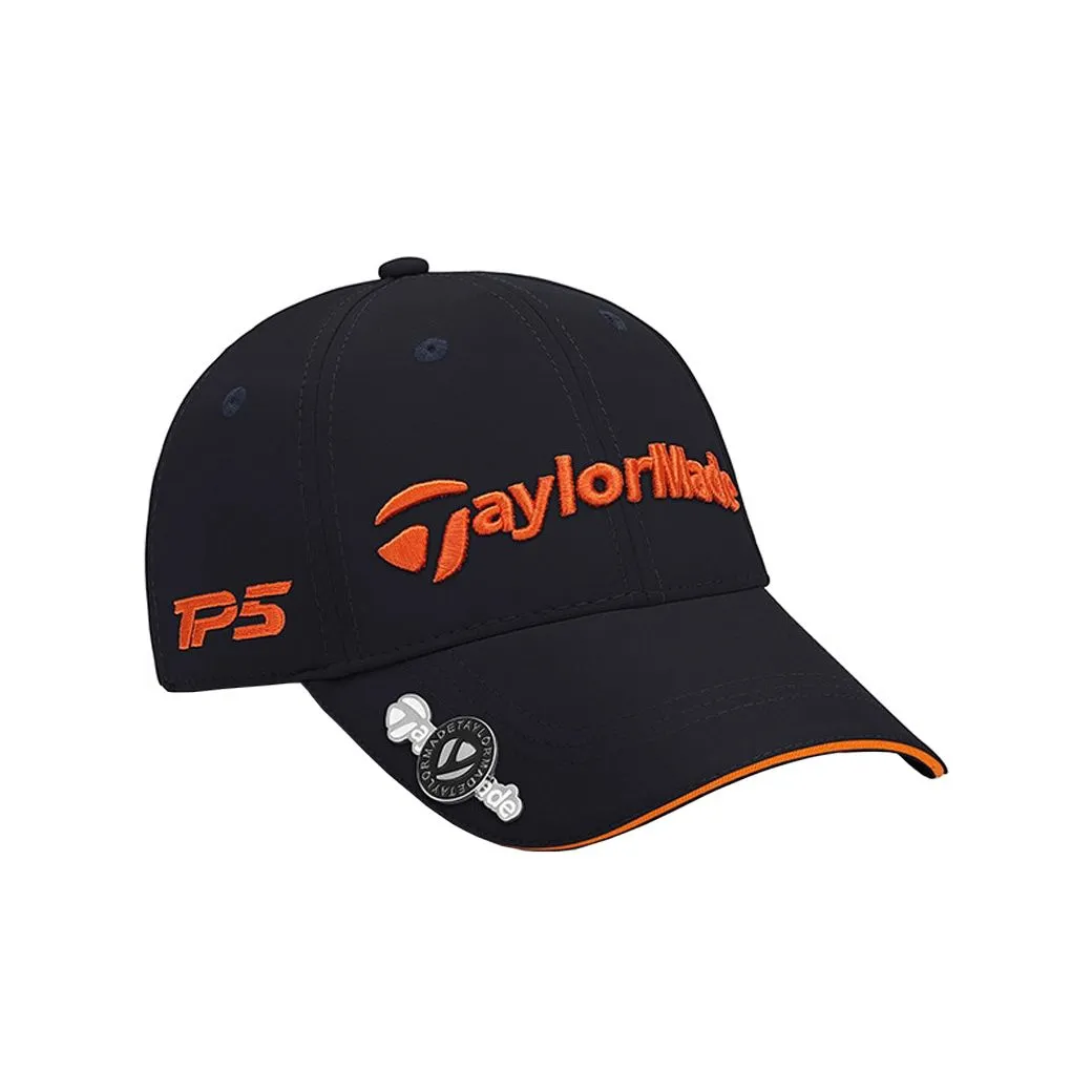 TaylorMade Premium Golf Cap With Ball Marker, Adjustable, Breathable. - Black, Orange