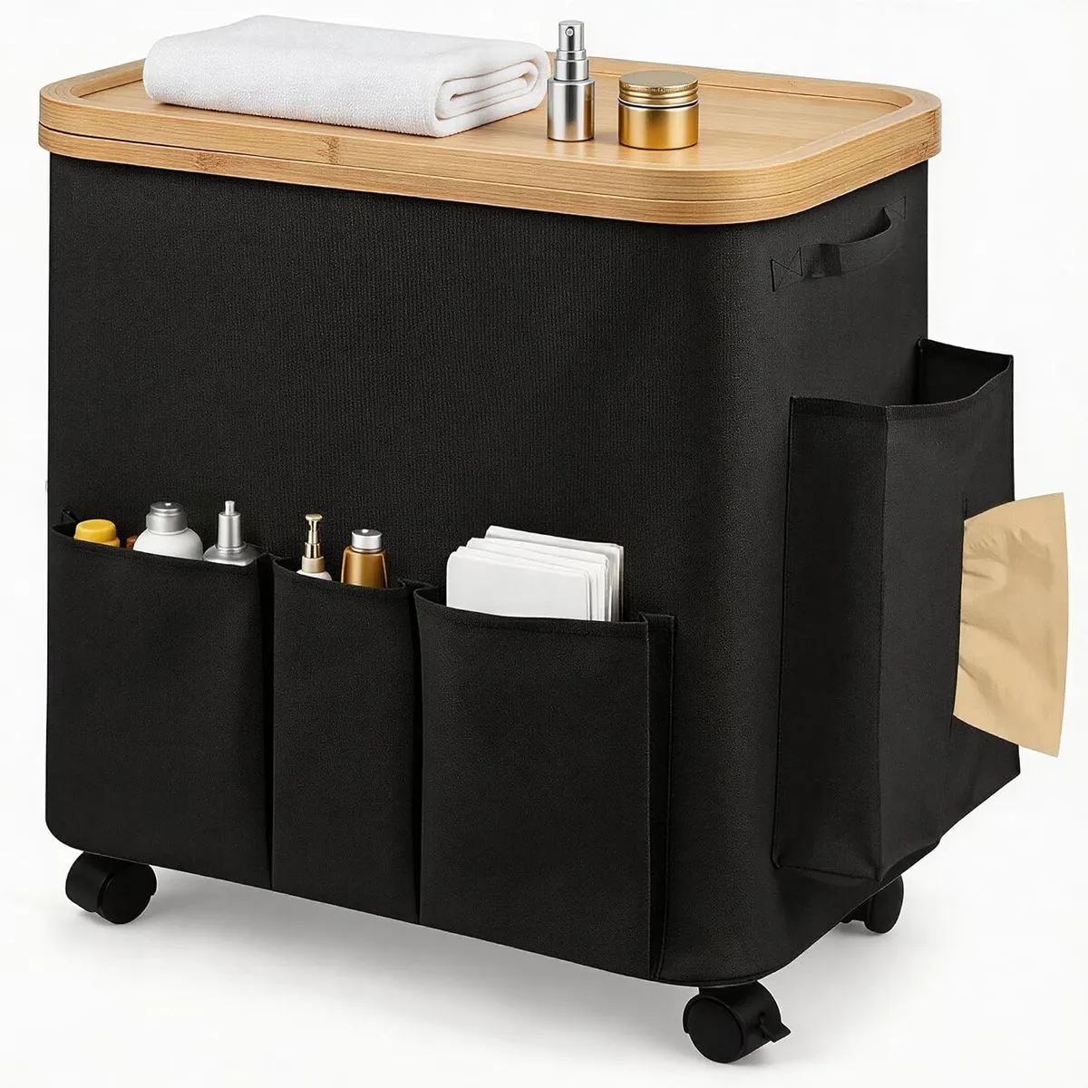47L Laundry Hamper Laundry Basket with Lid Rolling Clothing Storage Bags - Black