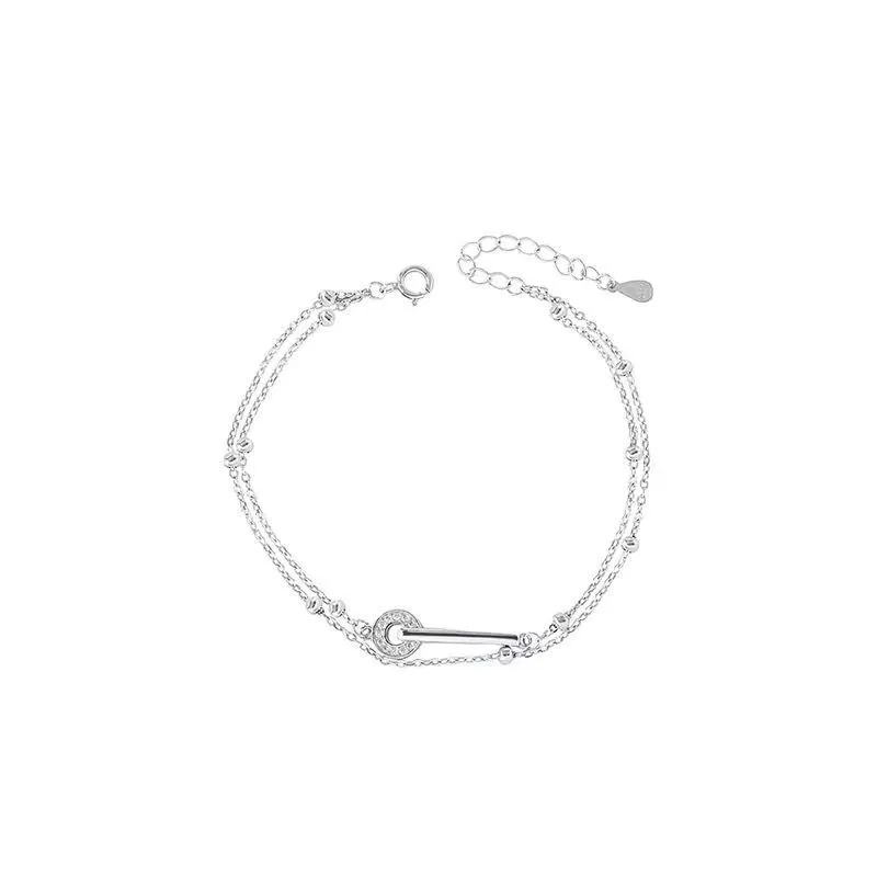 S925 Sterling Silver Double-Layer Circle Bracelet for Women