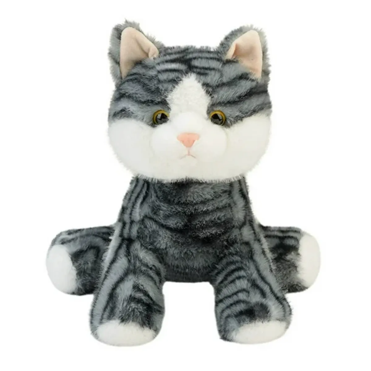 Toy Soft Weighted Stuffed Plush Animal Tabby Cat Kitten Pillow Gift 22cm - Black