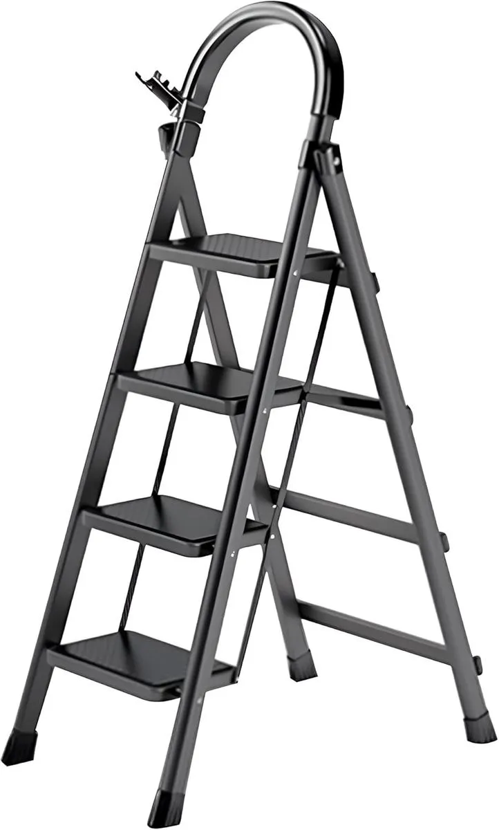 Sulfar 4 Step Folding Ladder Wide Anti Slip Black