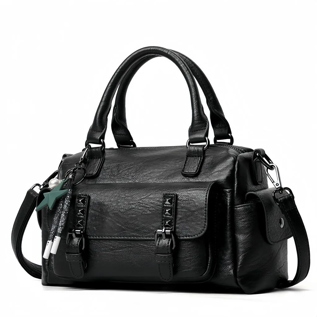 Women's Retro Top Handle Bag, Fashion Shoulder & Crossbody Satchel - Black