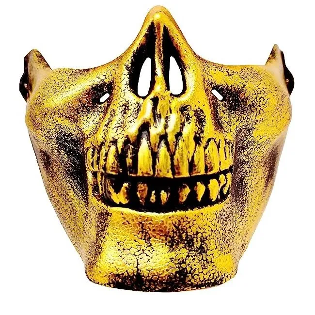 Halloween Cosplay Steampunk Half Skull Terror Plastic Mask - Gold