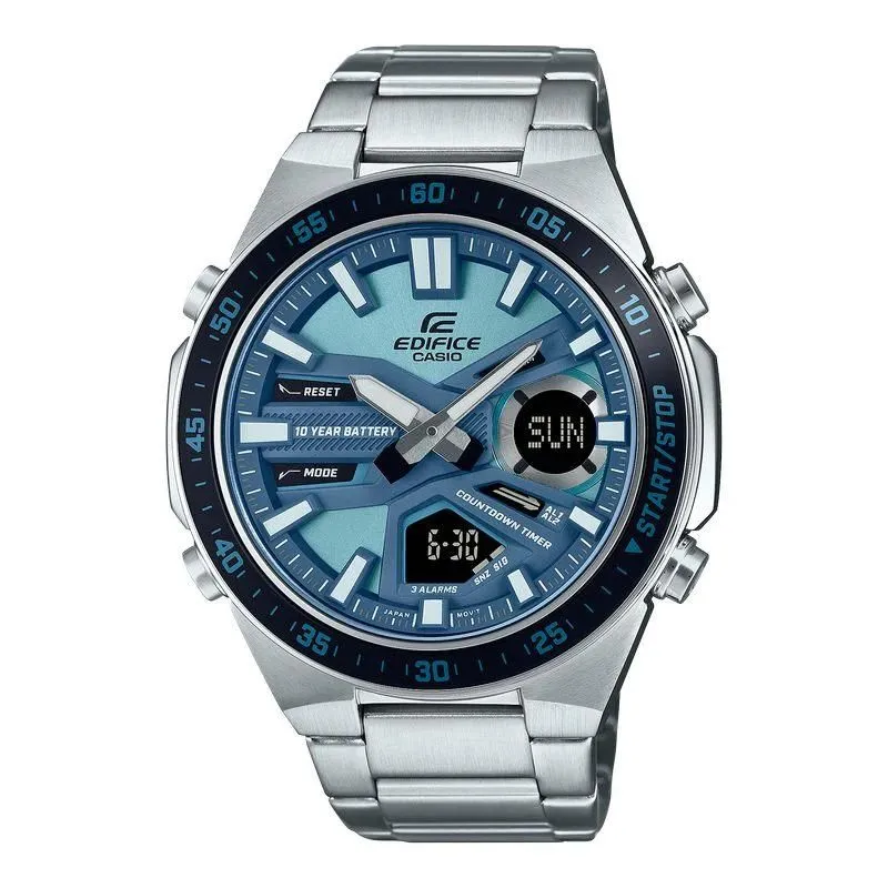 Casio Mens Silver Analogue & Digital Metal Strap Watch-EFV-C110D-2BDF