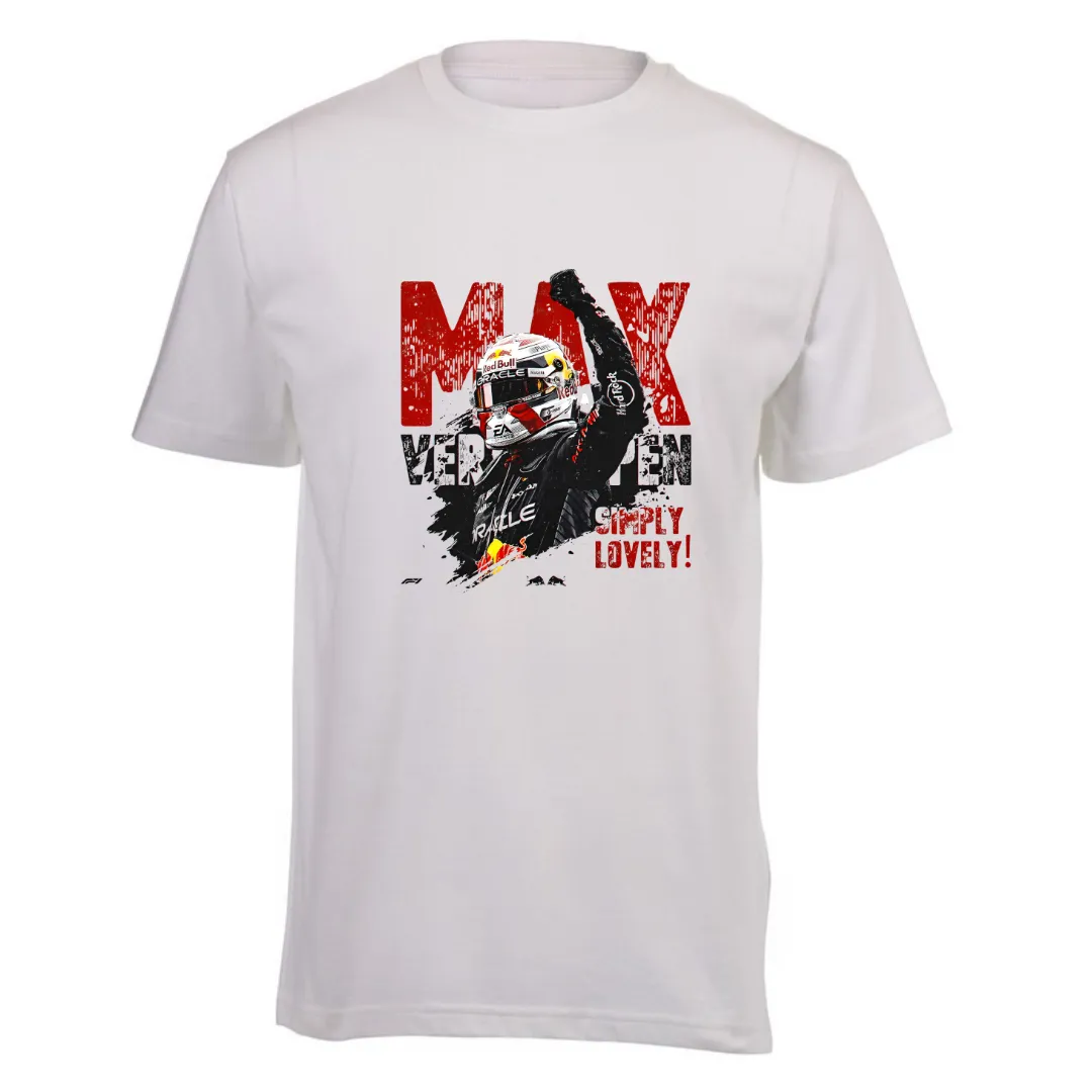 Kids White Short Sleeve T-shirt - F1 Max Verstappen Supporter Simply Lovely
