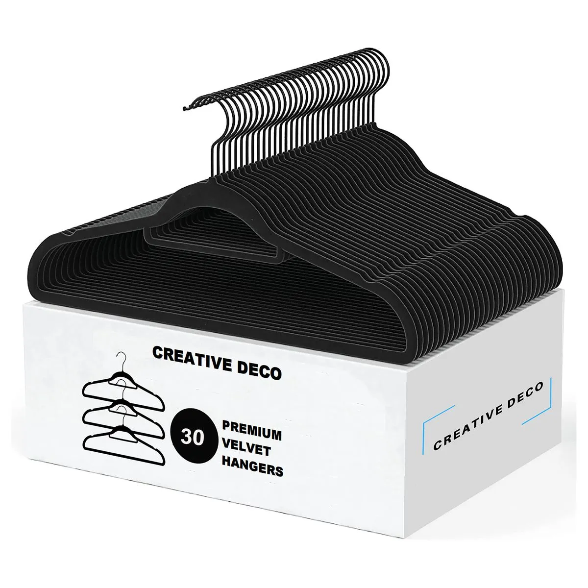 Creative Deco 30 Pack Velvet Hangers - Non-Slip - Black and Charcoal Grey