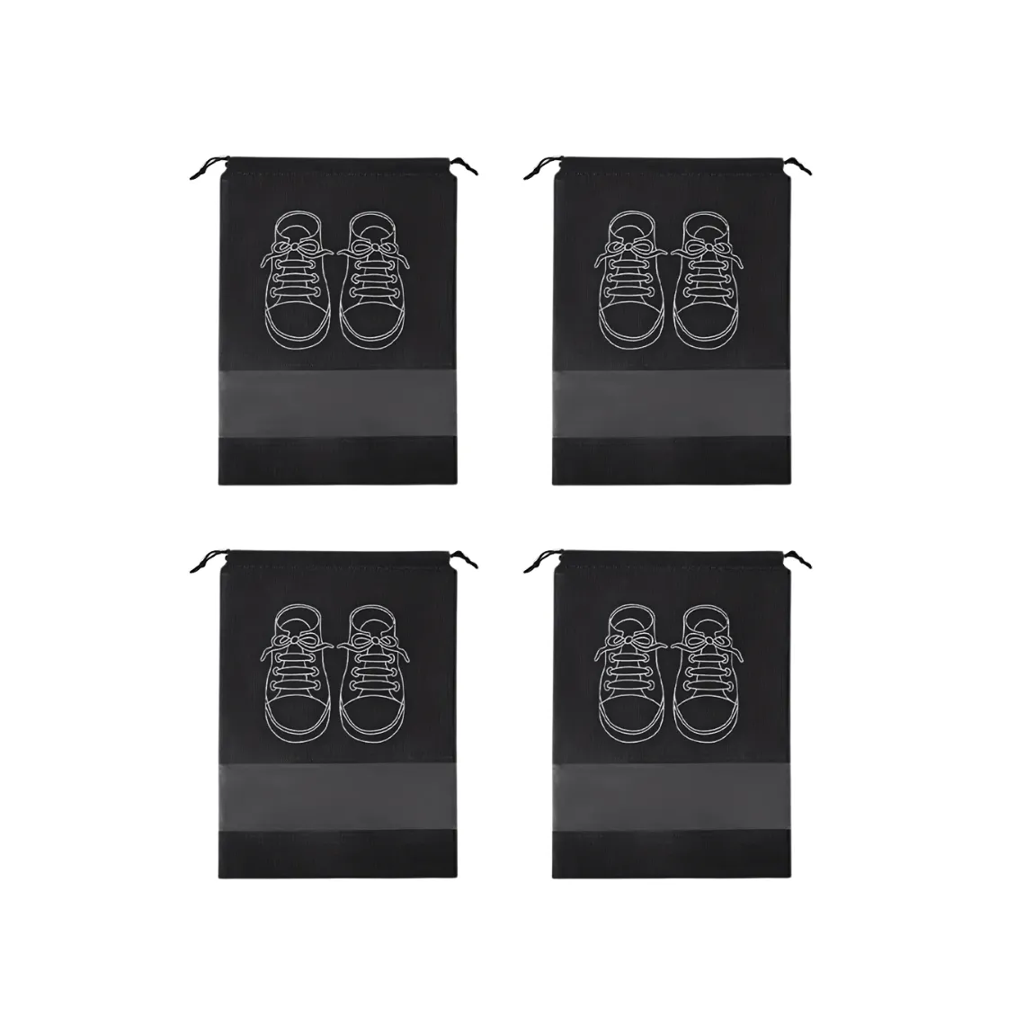 Dust-Proof Drawstring Shoe Travel Bag - 44 x 32cm - 4 Pack - Black