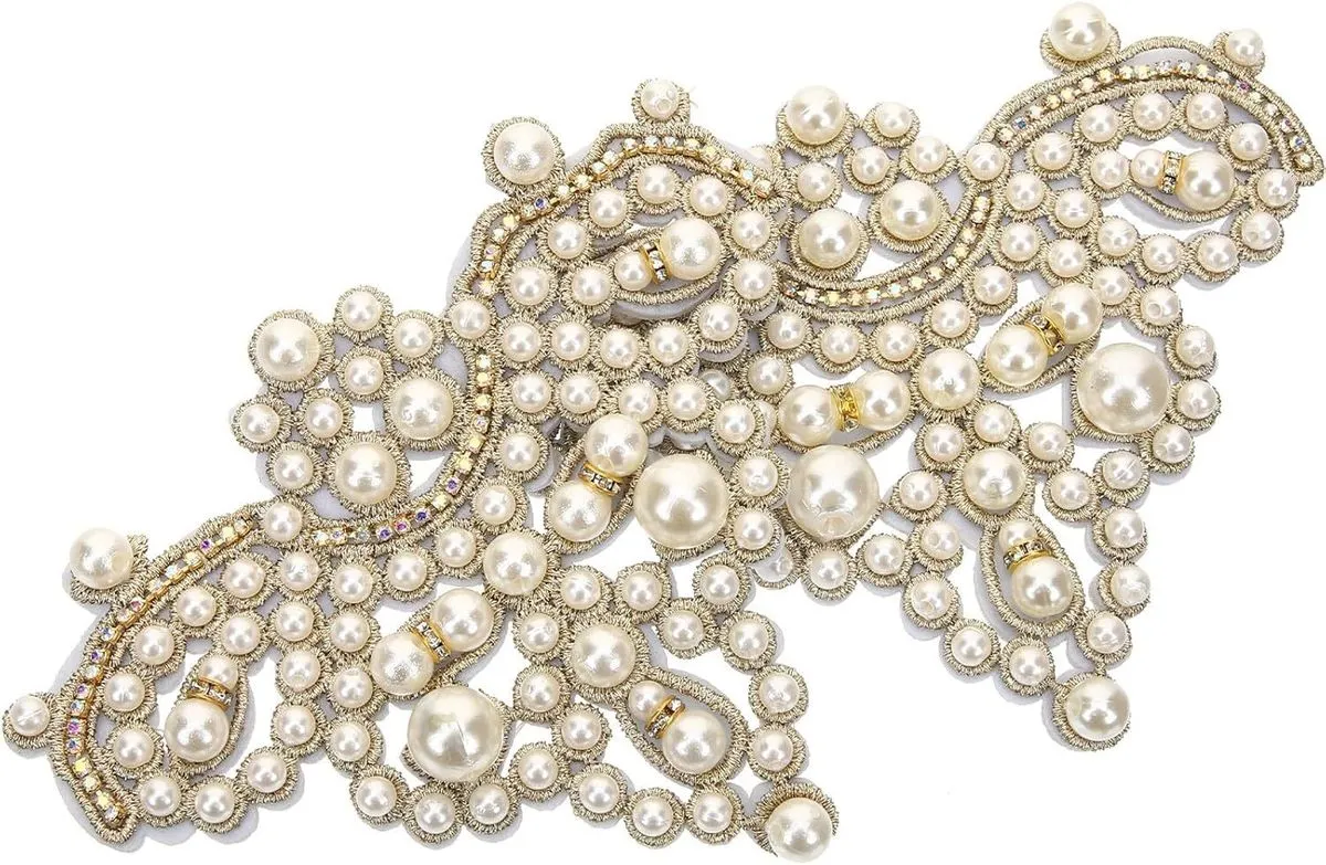 Pearl Rhinestone Shoe Decoration Patch Set 2pcs, Beige Pearl with Glue