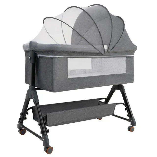 Foldable Bedside Crib Multi-Functional Baby Bassinet with changing table - Black