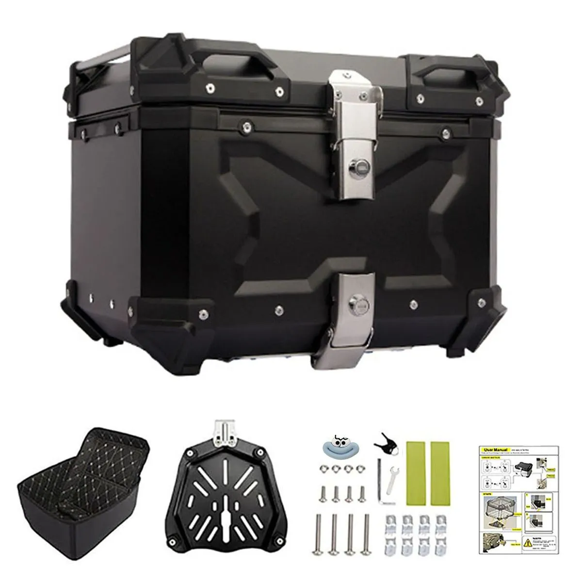 45L Aluminum Motorcycle Top Box Tail Case,with Quick Release Base Plate Set