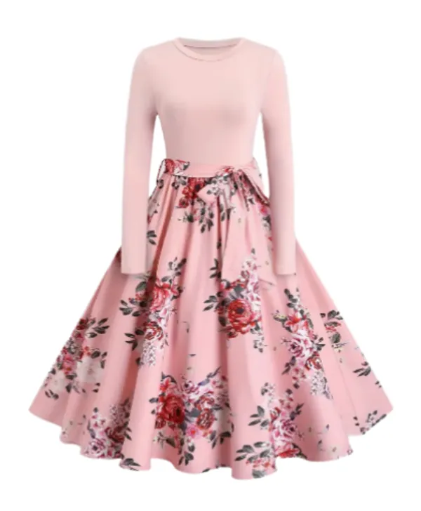 Elegant Pink Floral A-Line Dress