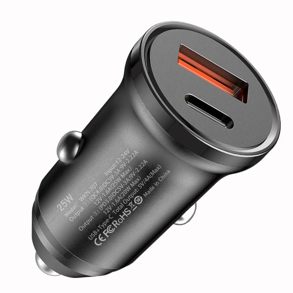 Black 30W QC4.0+PD Dual Car Charger Type-C