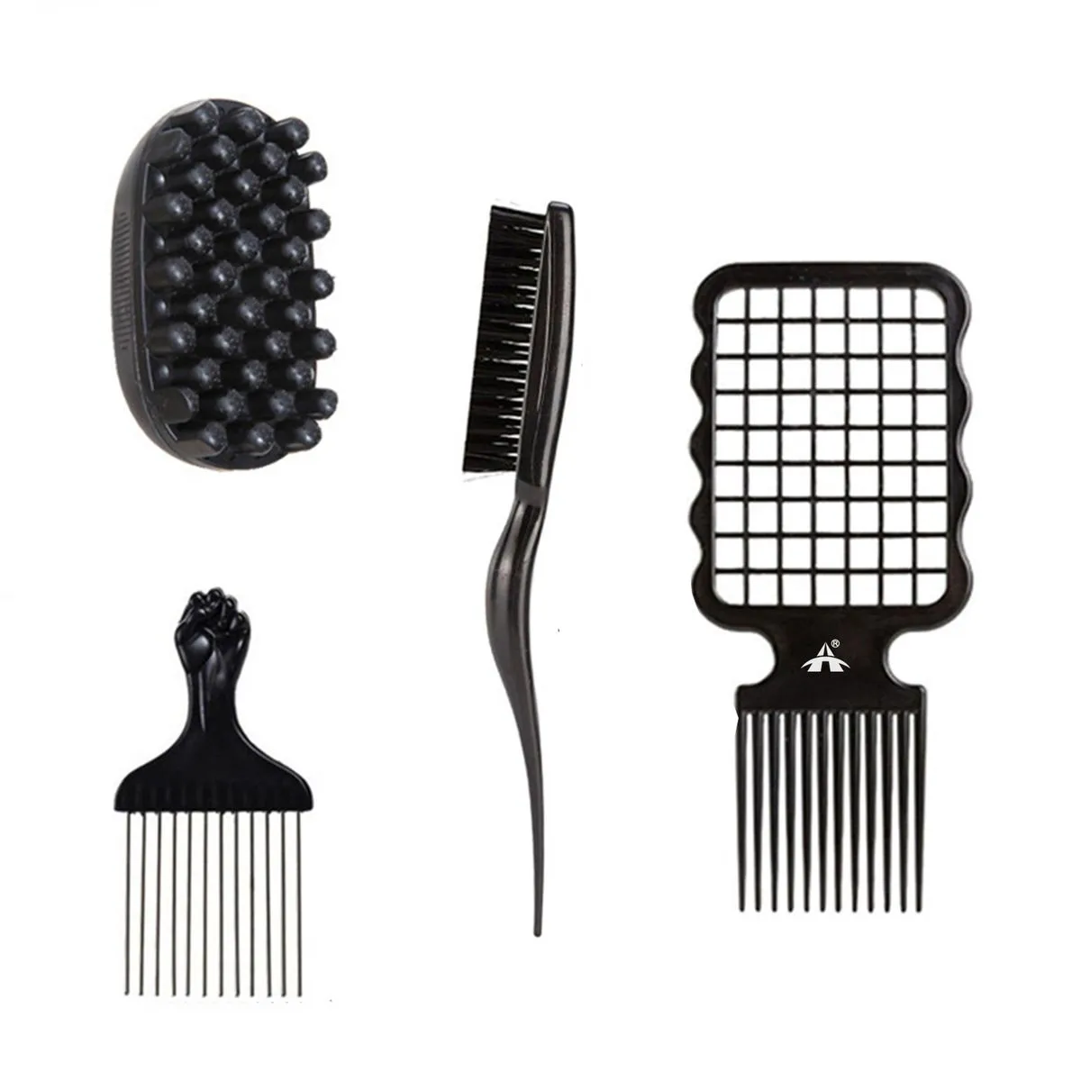 ALANES 4 Pieces Black Hair Brush Set for Wet Dry Curly Hair Detangling