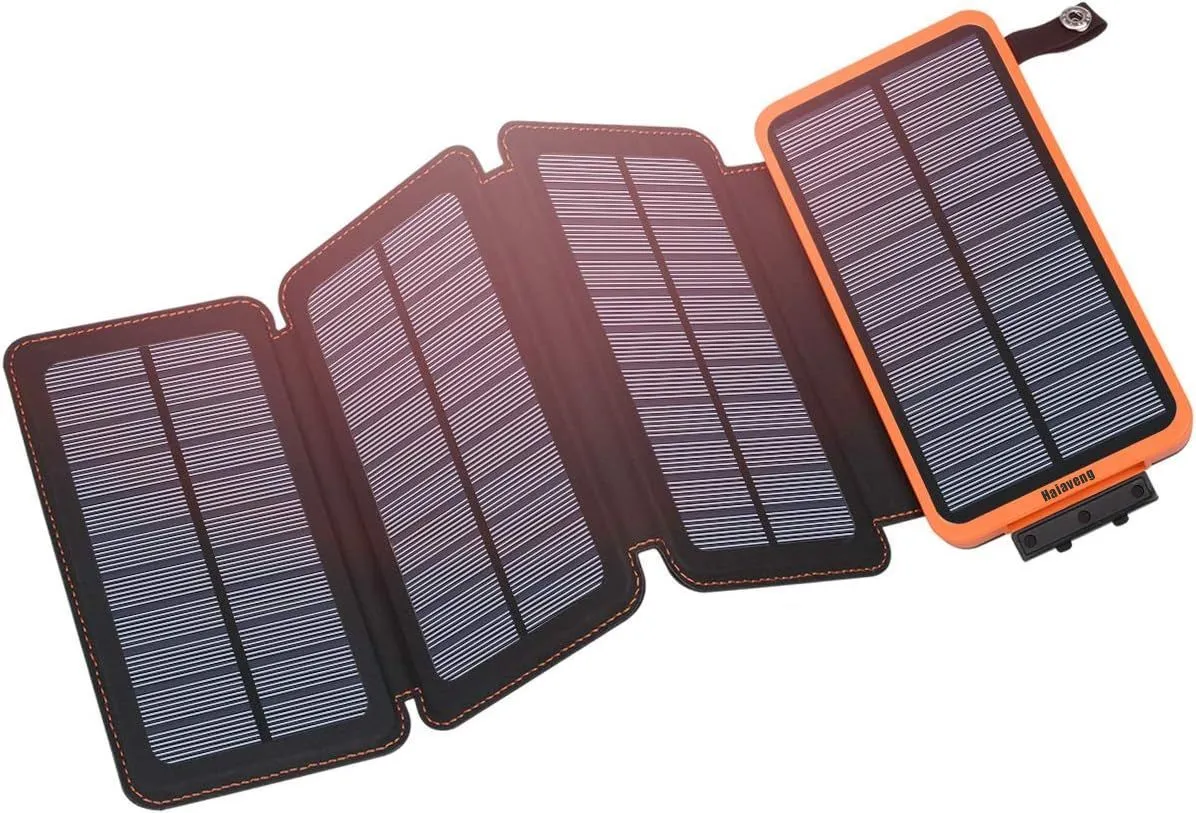 Solar Charger 25000mAh, Outdoor Portable Power Bank with 4 Solar Panels - Yellow