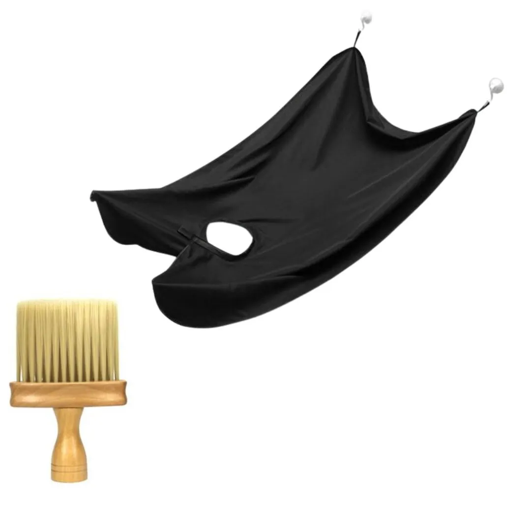 Wooden Neck Duster and Beard Shaving Apron - Black