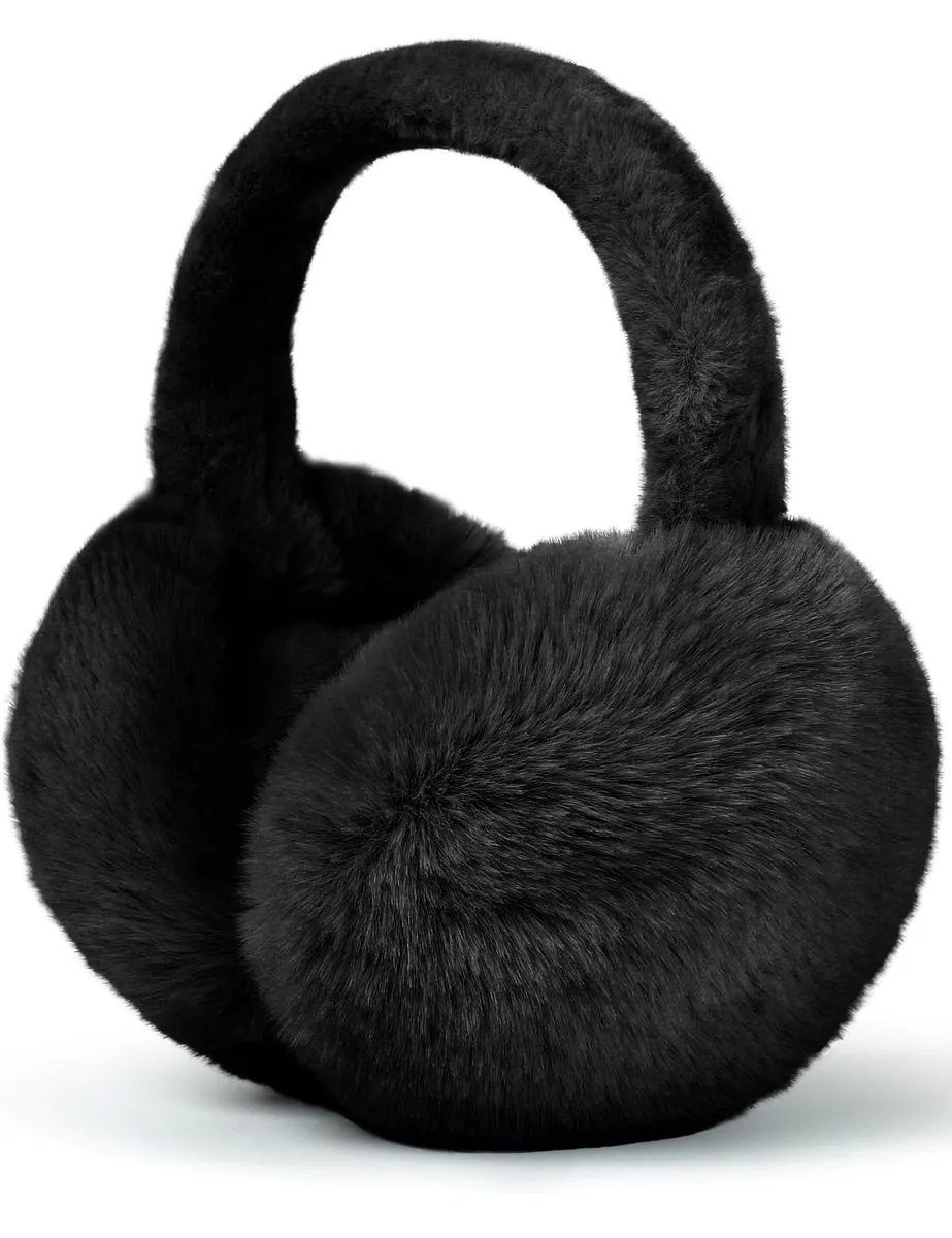 Winter Fluffy Ear Muffs - Soft Warm Ear Covers Headband Cold Weather - Black