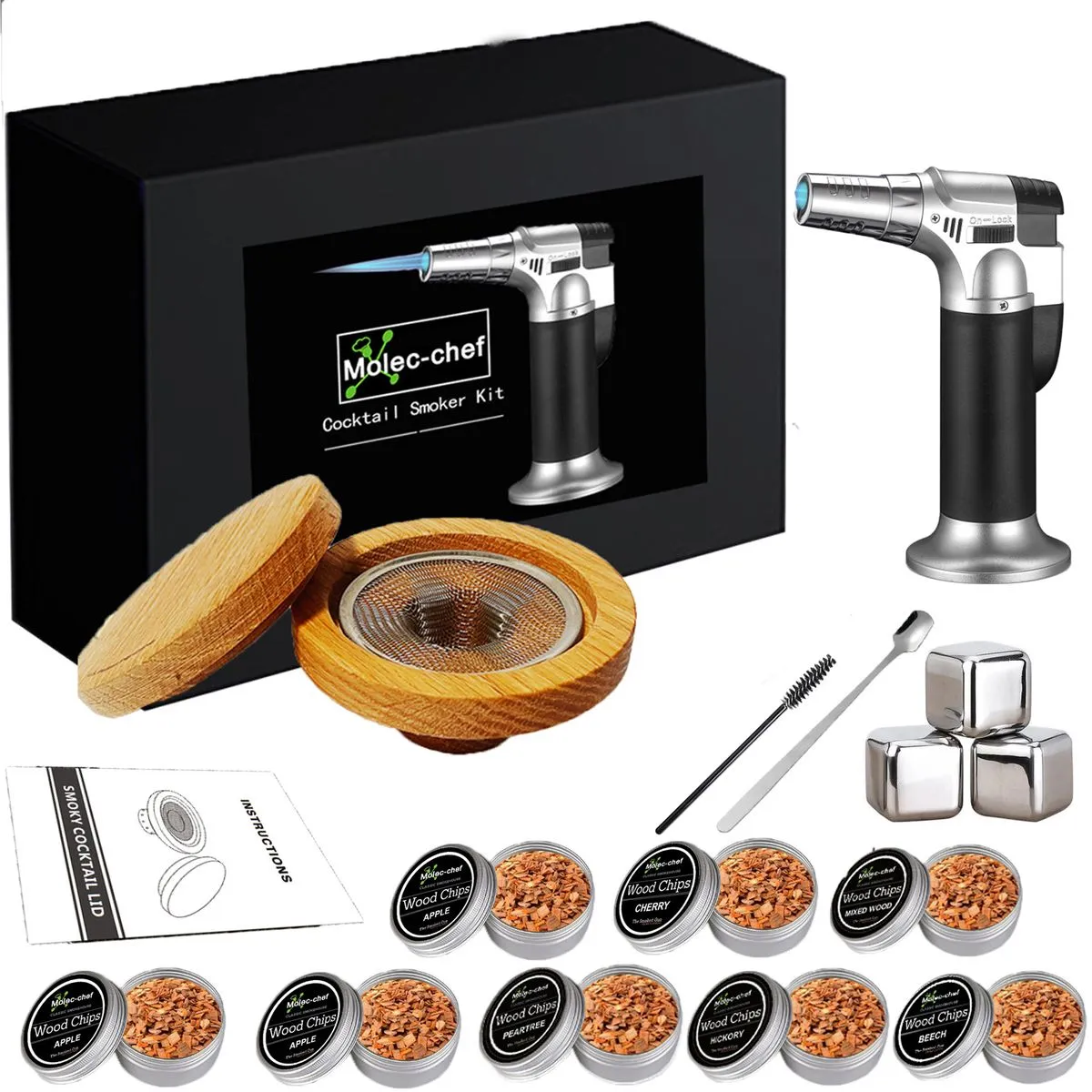 8 Flavors Wood Chips Cocktail Smoker Kit with Torch