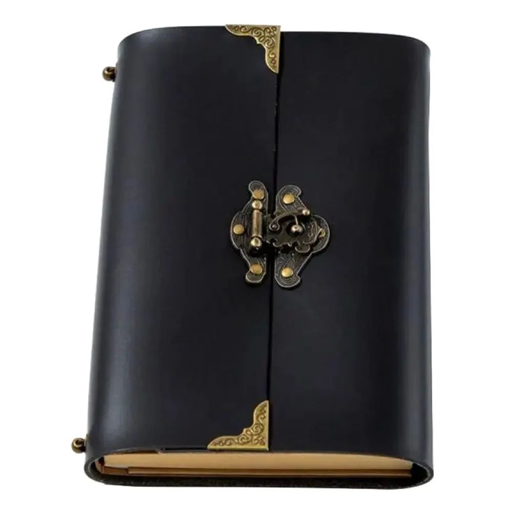 Craft Stationery Writing Leather Travel Journal Notebook With Lock - 20cm - Black