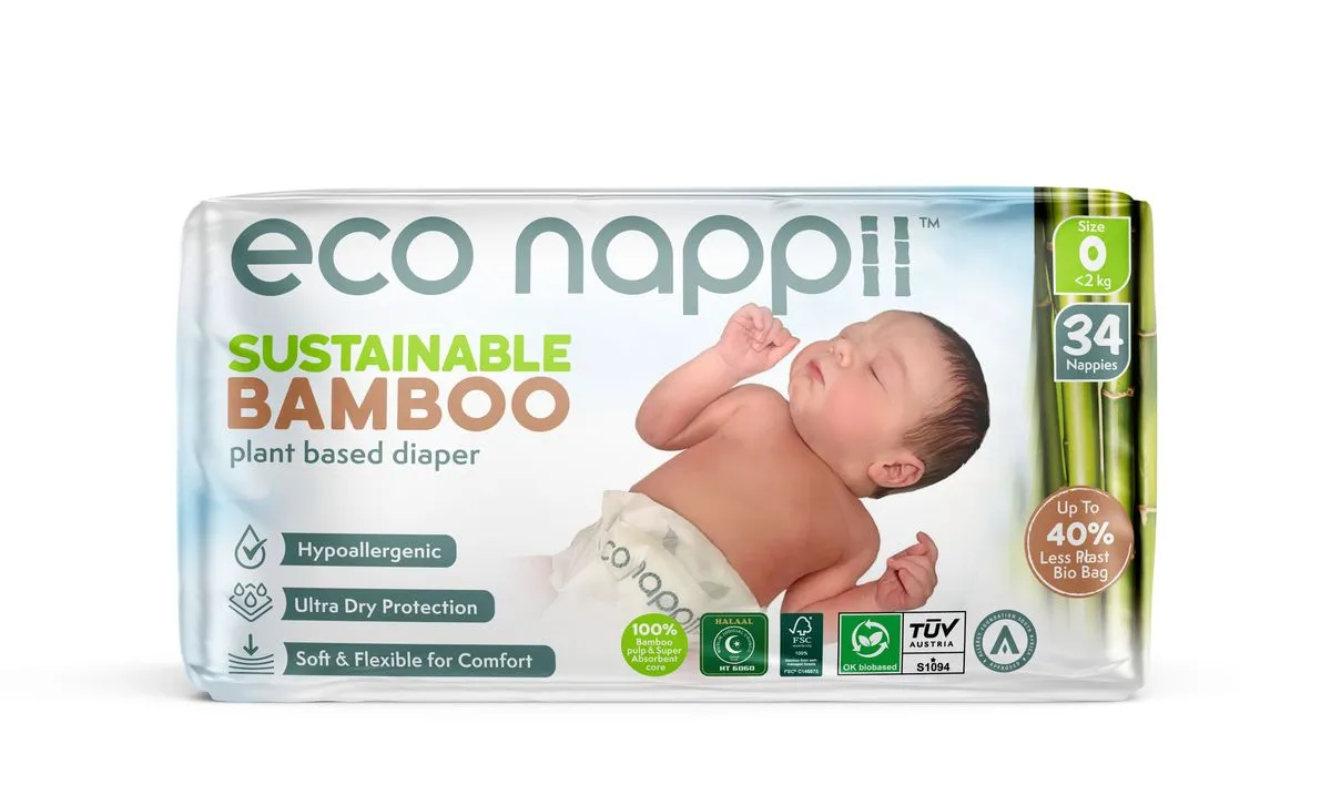 Eco Nappii Organic Baby Nappies Size 0 Newborn 4 Pack 136pc Megamaster