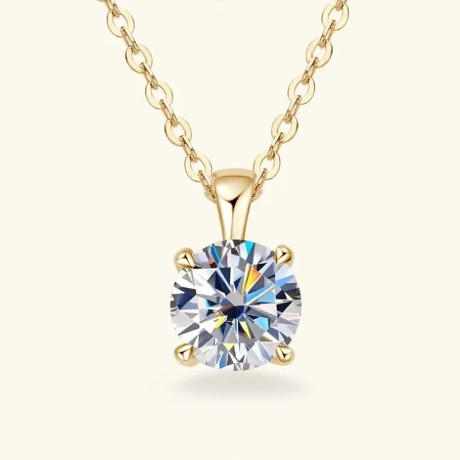 Women 18K Gold Plated 4 Prong 1ct Moissanite Necklace
