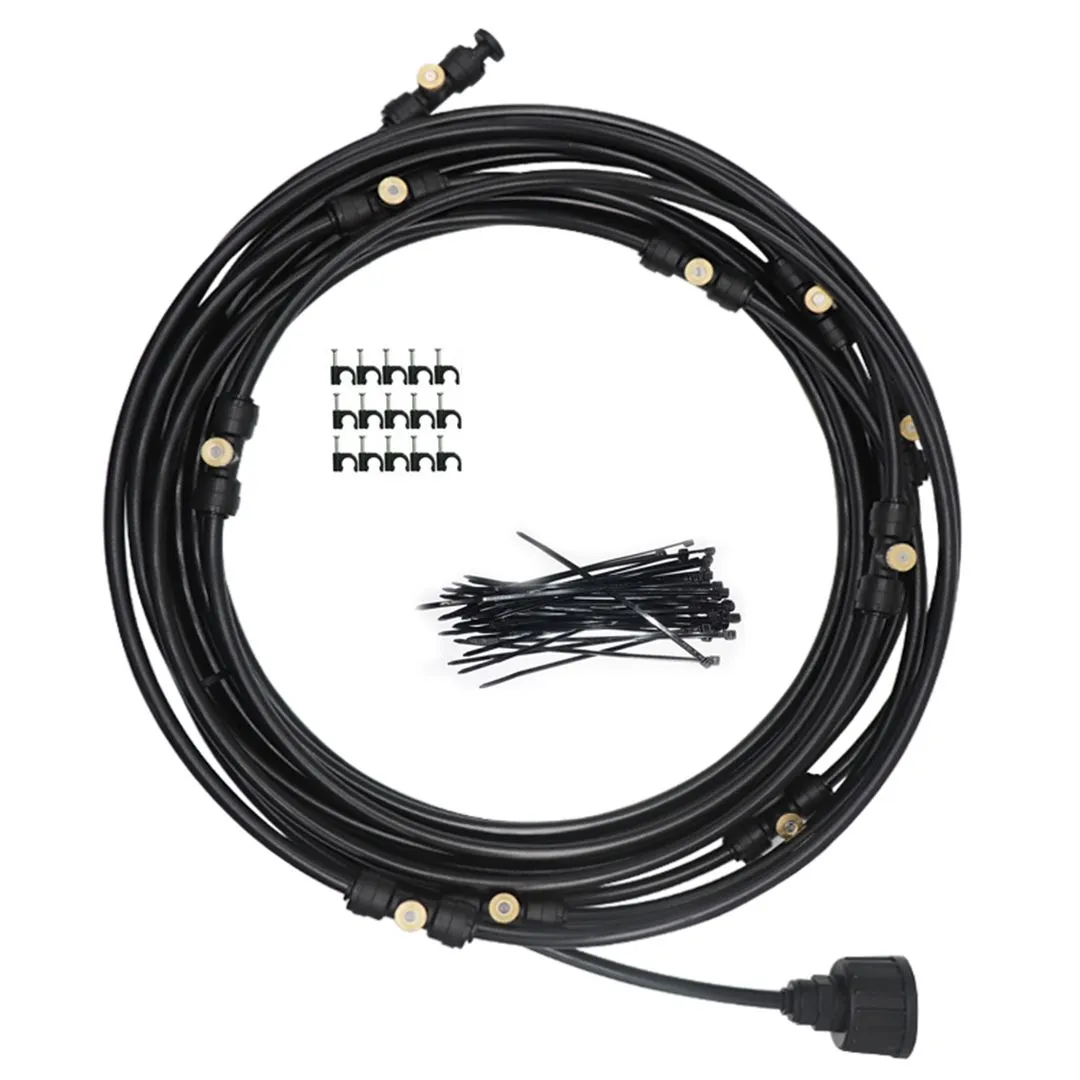 Outdoor Misting Cooling System Kit 9m Line 11 Nozzles Garden Sprayer Kit