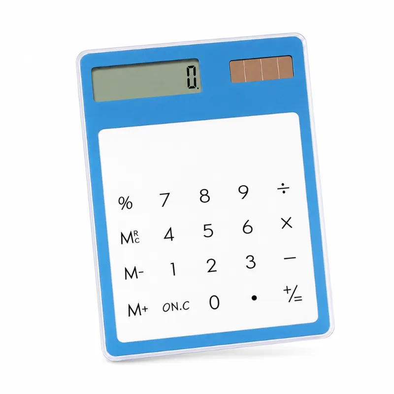 Transparent Touch Calculator-Solar Powered, Silent Slim Design/Blue