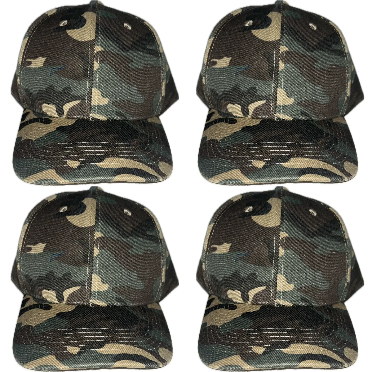 Camo Army Caps - Classic 6 Panel Outdoor Camping Caps - Adjustable - 4 Pack - Brown