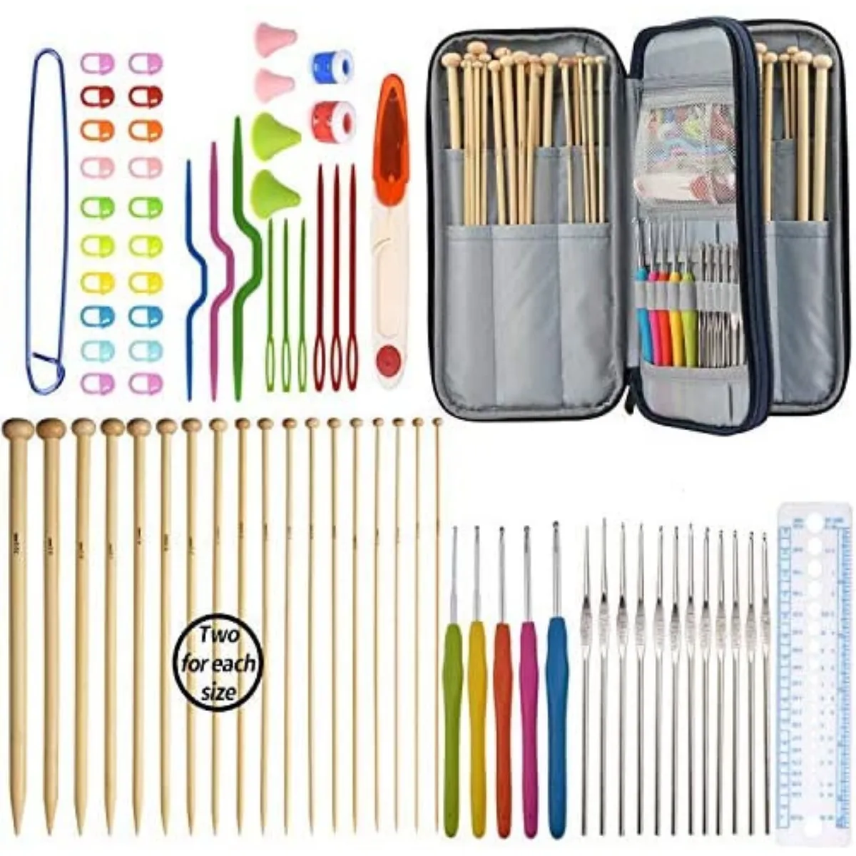 Crochet Hooks & Accessories Set PLUS Bamboo Knitting Needles 92 piece set - Dusty Pink