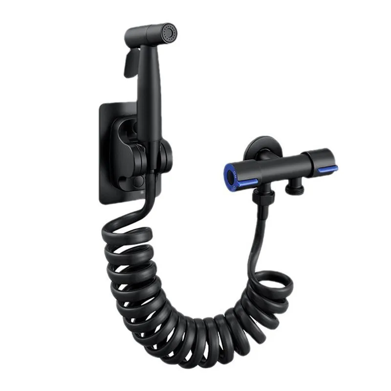 2M Portable Stainless Steel Toilet Handheld Bidet Sprayer Kit - 4 Piece - Black