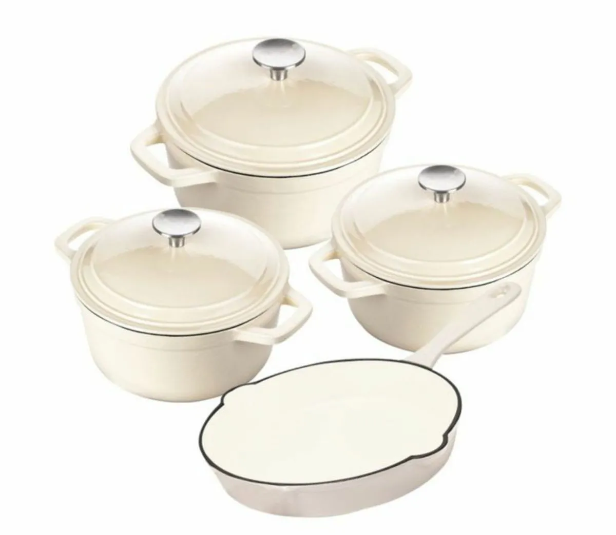 Cream Dutch Pot Cookware Sets Cast Iron - 7 Piece
