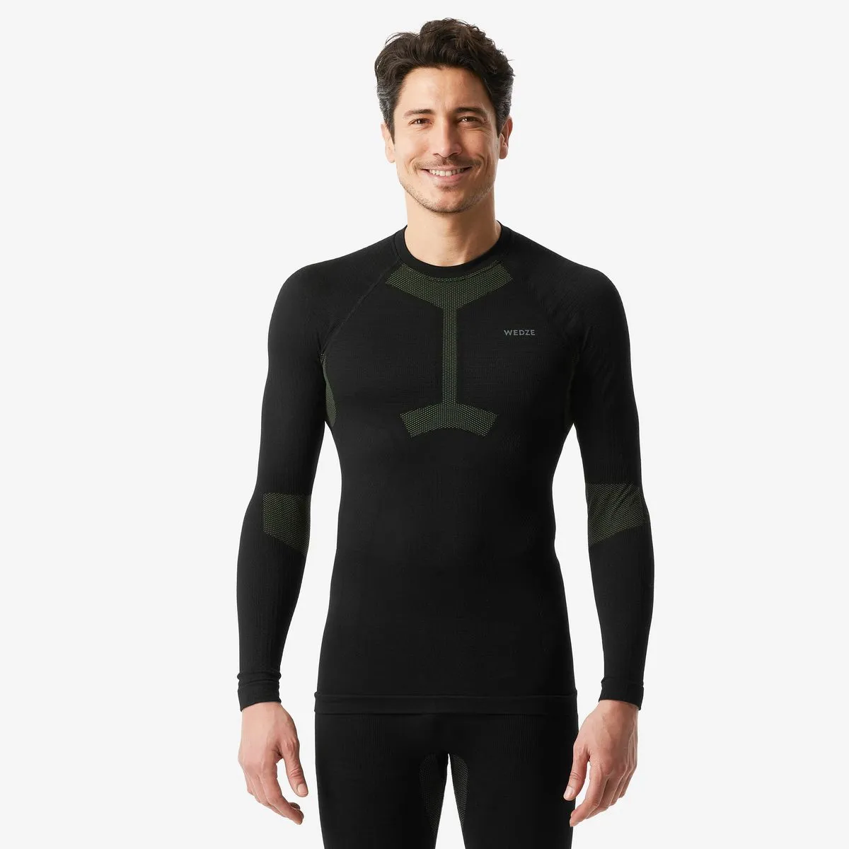 Wedze Men's Warm Seamless Base Layer Ski Top Bl500 - Black & Khaki