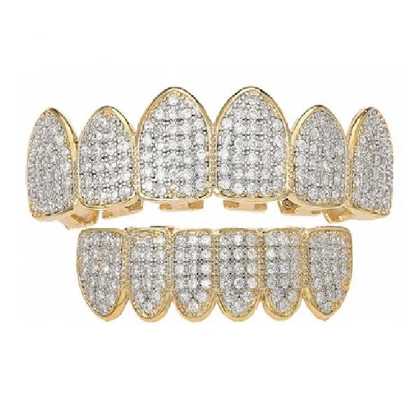 Hip Hop Teeth Grillz Set - Gold Iced Out