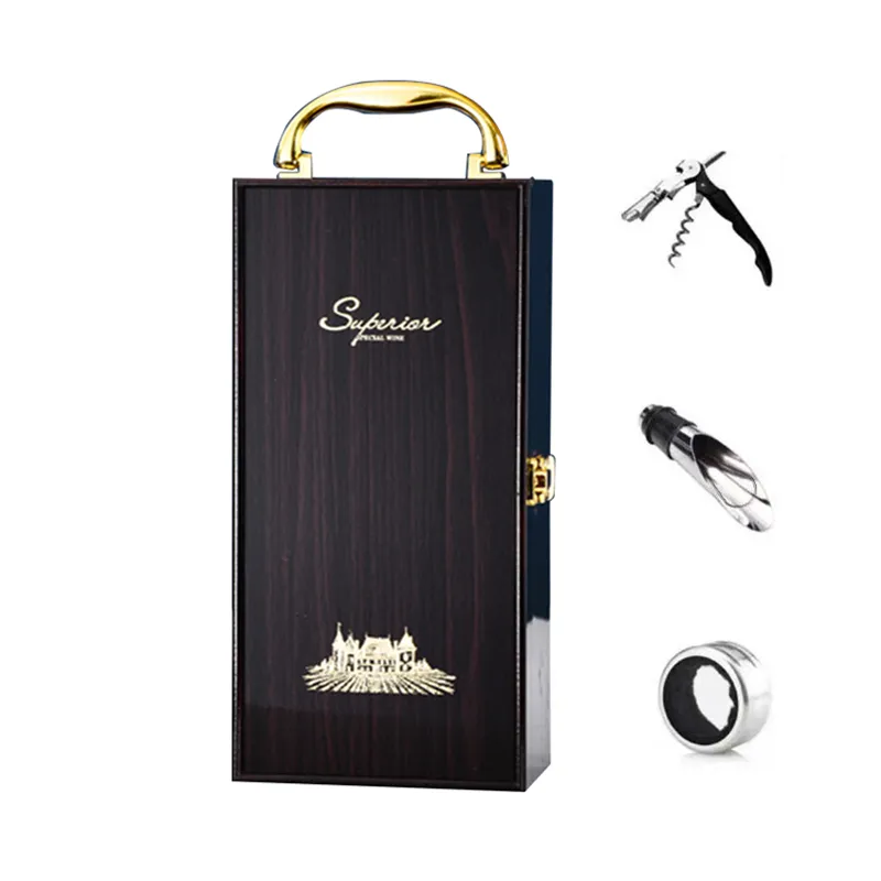 Premium Sandalwood Wine Gift Box with 3 Piece Tools Set - Black