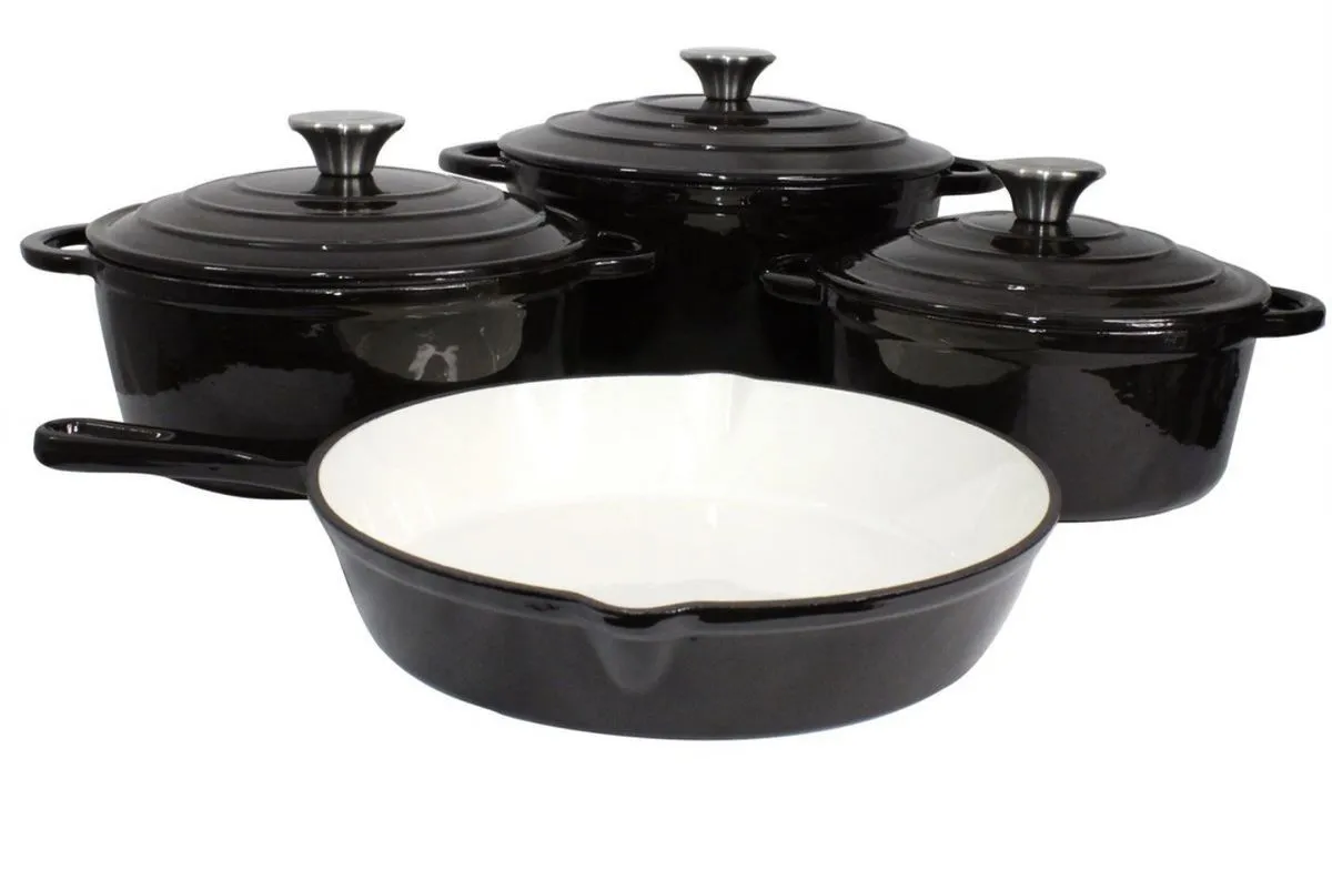 Cast Iron Ceramic 7 Piece Pots - Black