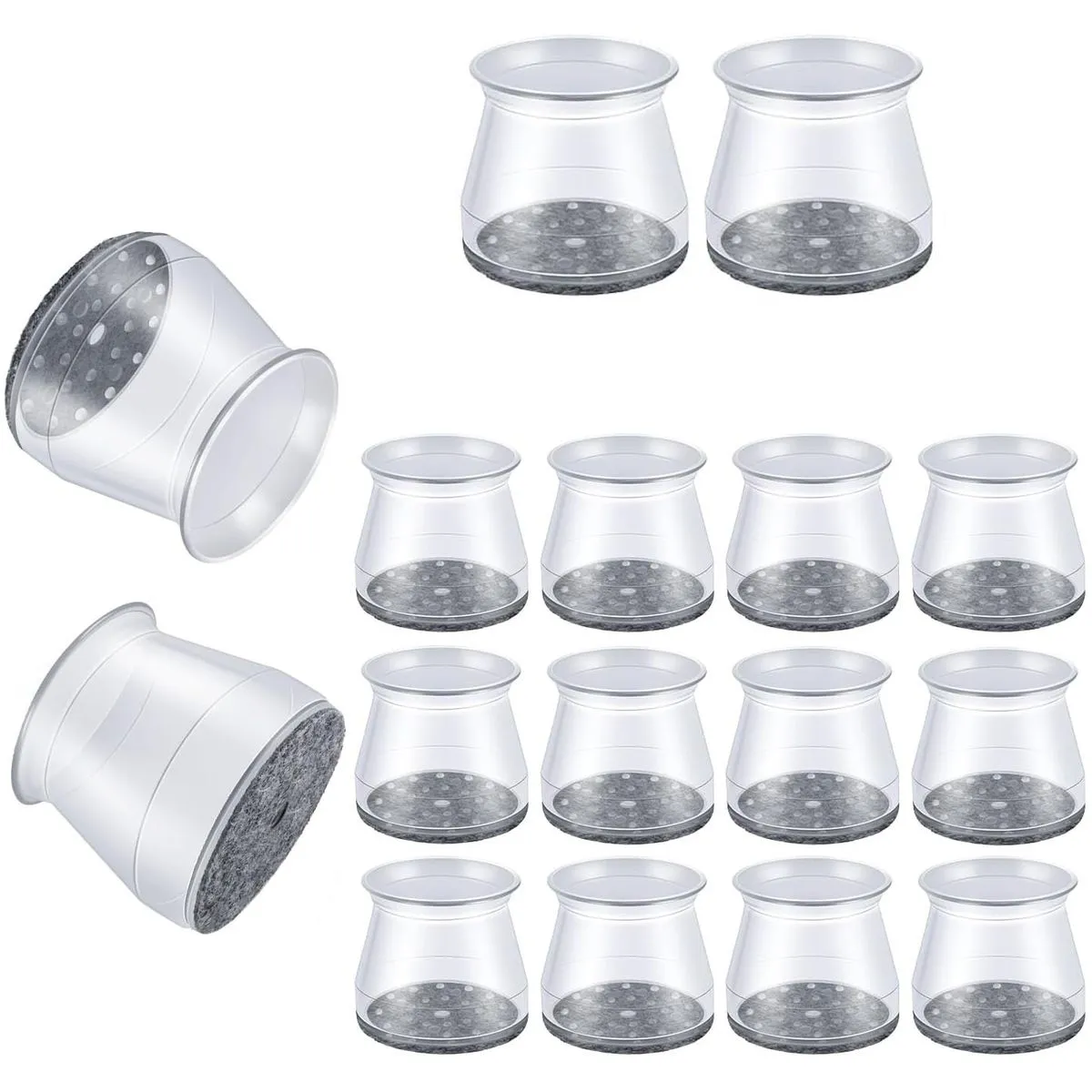 16 Piece Silicone Chair Leg Floor Protectors with Felt Pad - Clear & Grey